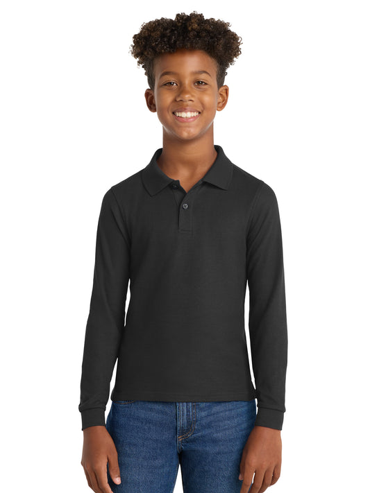 Youth Silk Touch Long Sleeve Polo - Y500LS - Black