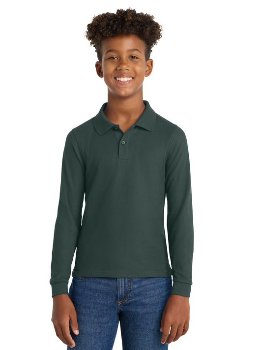 Youth Silk Touch Long Sleeve Polo - Y500LS - Dark Green