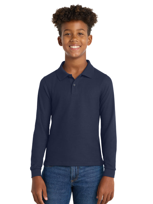 Youth Silk Touch Long Sleeve Polo - Y500LS - Navy