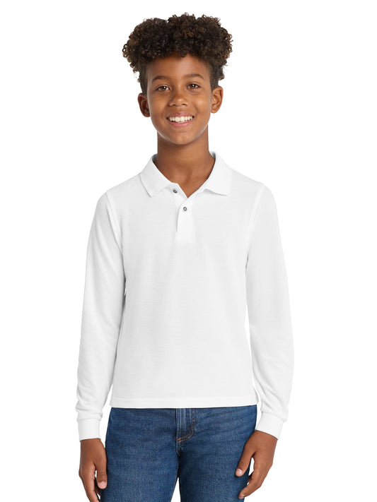 Youth Silk Touch Long Sleeve Polo - Y500LS - White