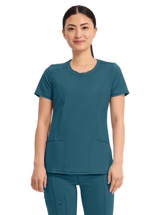 Women's 3-Pocket Round Neck Top - 2624A - Caribbean Blue
