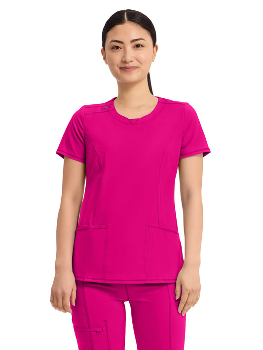 Women's 3-Pocket Round Neck Top - 2624A - Carmine Pink