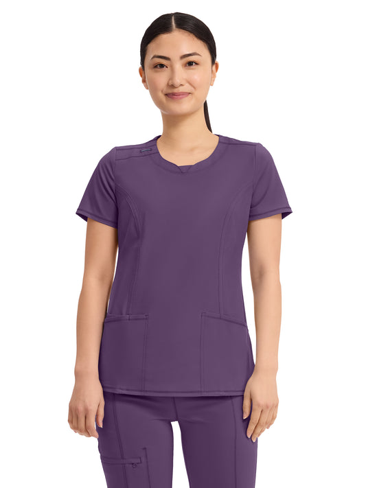 Women's 3-Pocket Round Neck Top - 2624A - Eggplant
