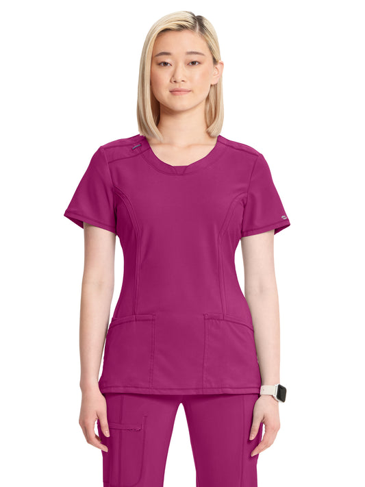 Women's 3-Pocket Round Neck Top - 2624A - Future Fuchsia