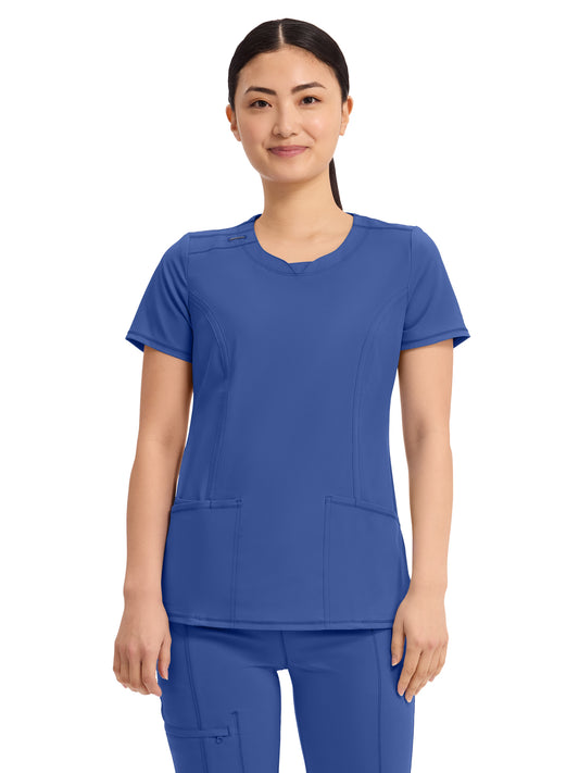 Women's 3-Pocket Round Neck Top - 2624A - Galaxy Blue
