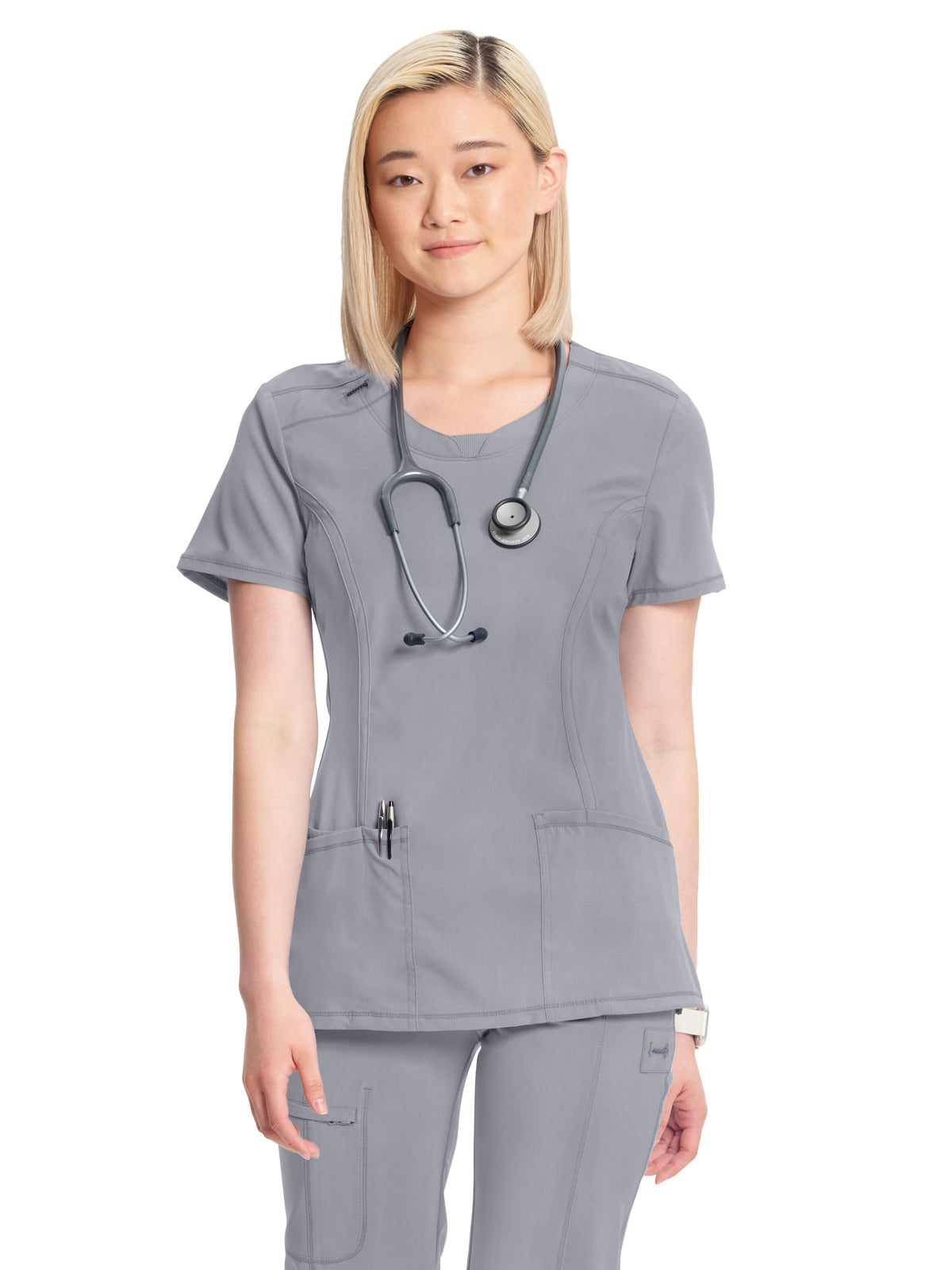 Women's 3-Pocket Round Neck Top - 2624A - Grey