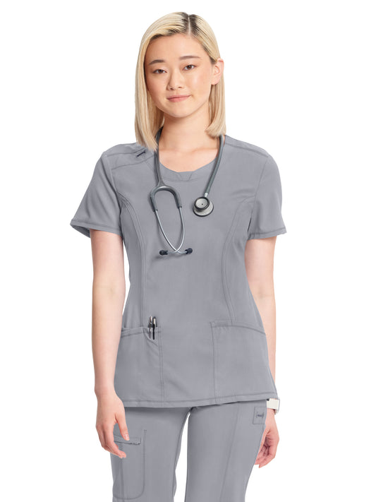 Women's 3-Pocket Round Neck Top - 2624A - Grey