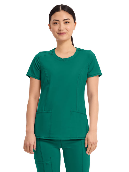 Women's 3-Pocket Round Neck Top - 2624A - Hunter Green