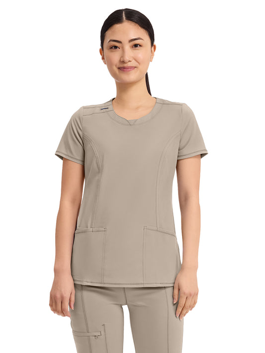Women's 3-Pocket Round Neck Top - 2624A - Khaki