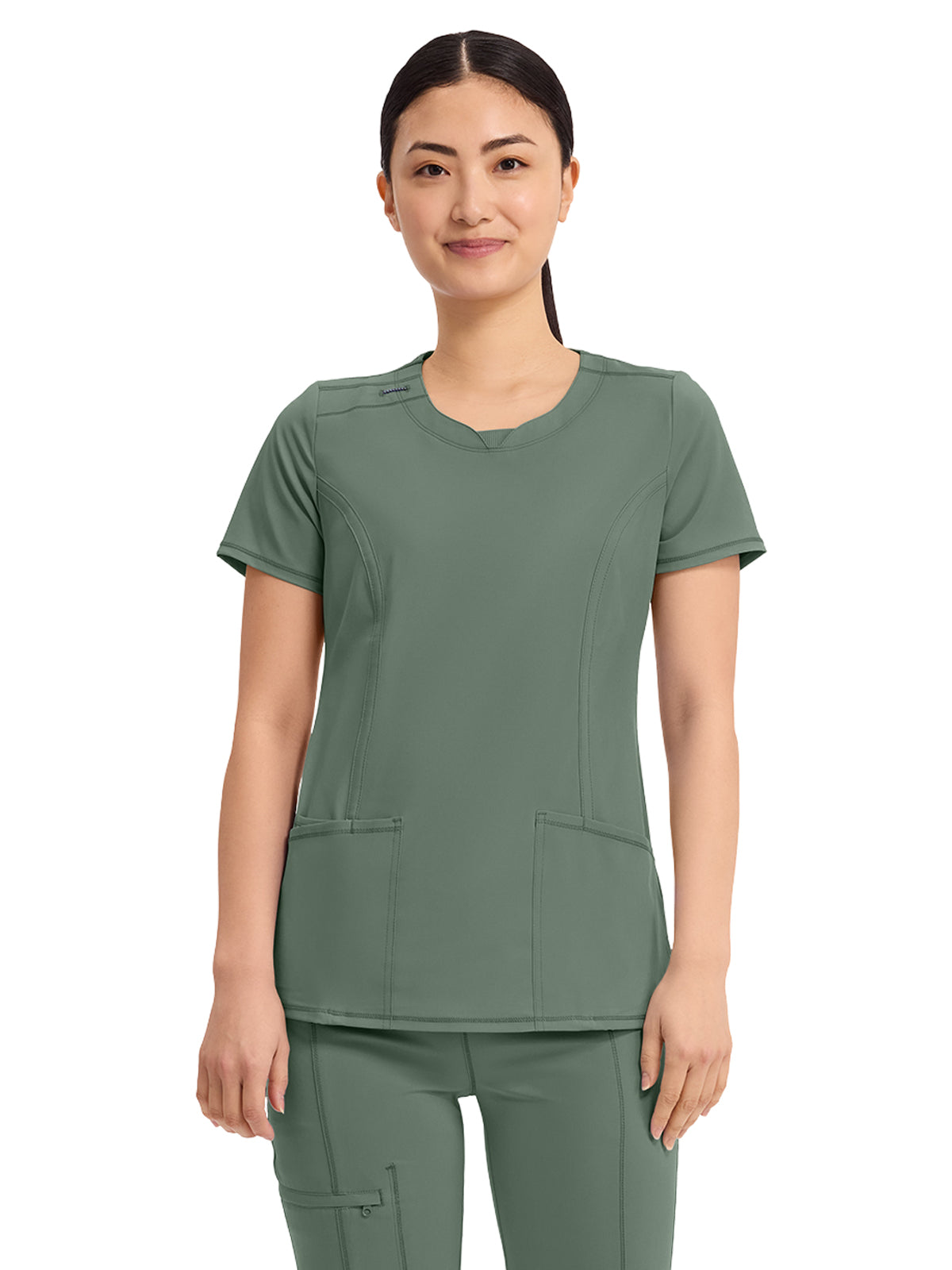 Women's 3-Pocket Round Neck Top - 2624A - Olive
