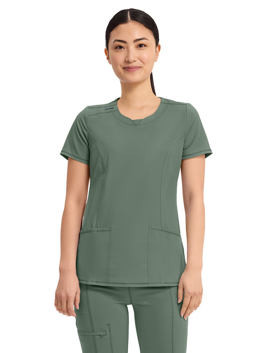 Women's 3-Pocket Round Neck Top - 2624A - Olive