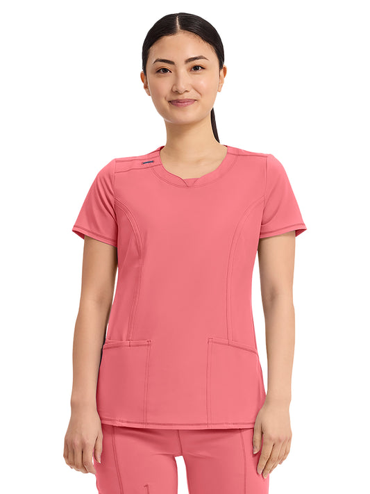 Women's 3-Pocket Round Neck Top - 2624A - Pinkerton