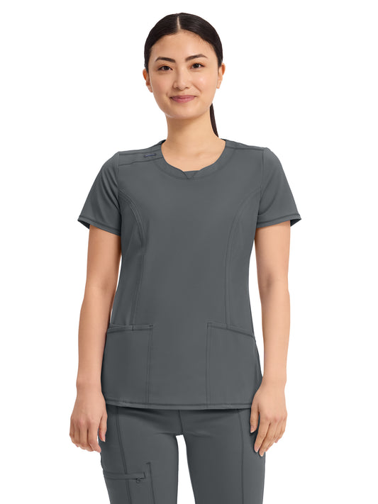 Women's 3-Pocket Round Neck Top - 2624A - Pewter