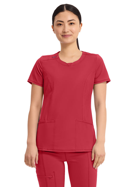 Women's 3-Pocket Round Neck Top - 2624A - Red