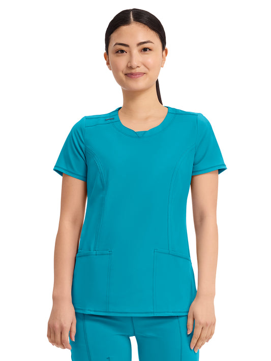 Women's 3-Pocket Round Neck Top - 2624A - Scuba Blue