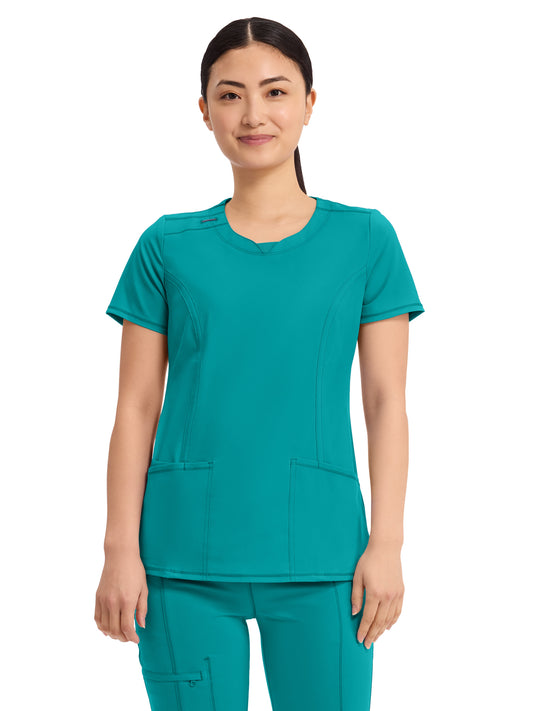 Women's 3-Pocket Round Neck Top - 2624A - Teal Blue
