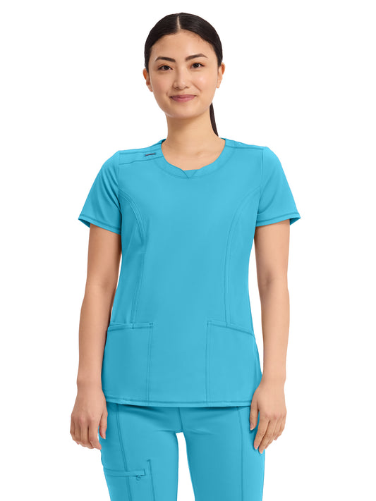 Women's 3-Pocket Round Neck Top - 2624A - Turquoise