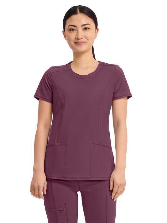 Women's 3-Pocket Round Neck Top - 2624A - Wine