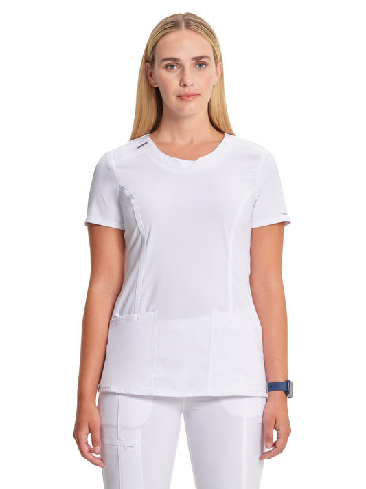 Women's 3-Pocket Round Neck Top - 2624A - White
