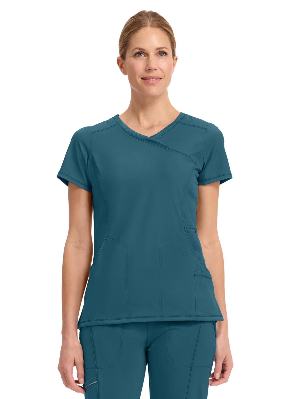 Women's 4-Pocket Mock Wrap Top - 2625A - Caribbean Blue