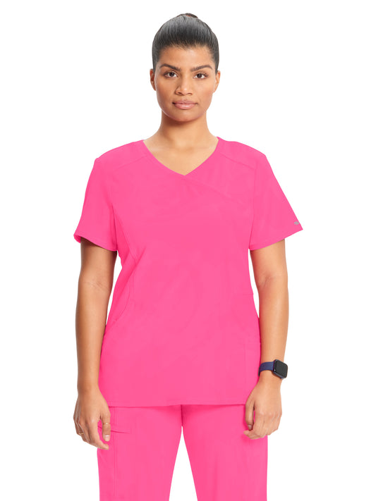 Women's 4-Pocket Mock Wrap Top - 2625A - Carmine Pink