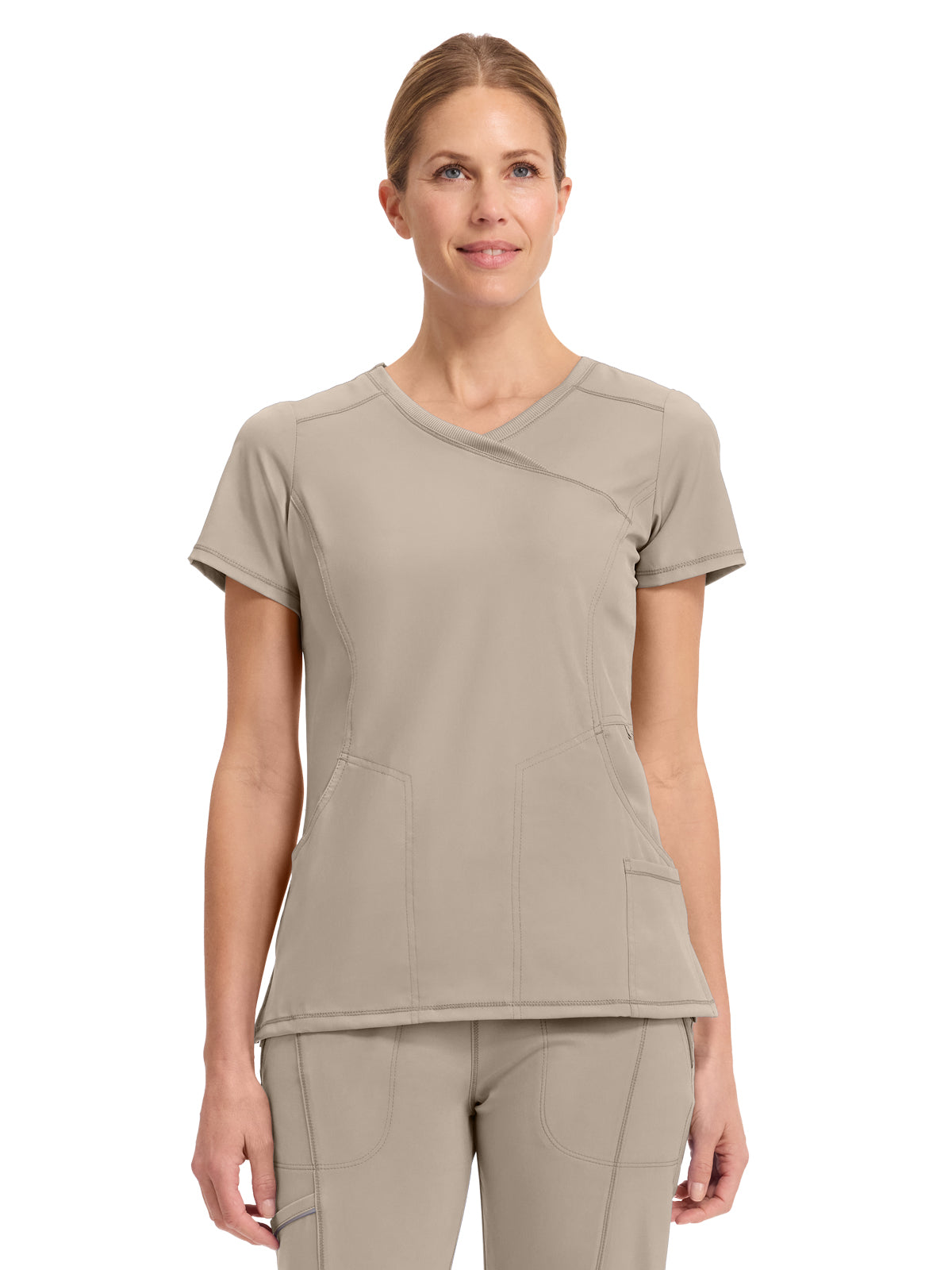 Women's 4-Pocket Mock Wrap Top - 2625A - Khaki