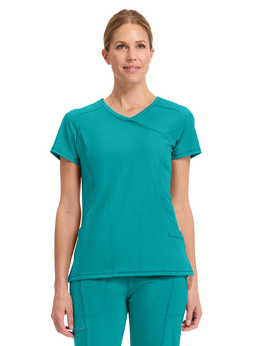 Women's 4-Pocket Mock Wrap Top - 2625A - Teal Blue