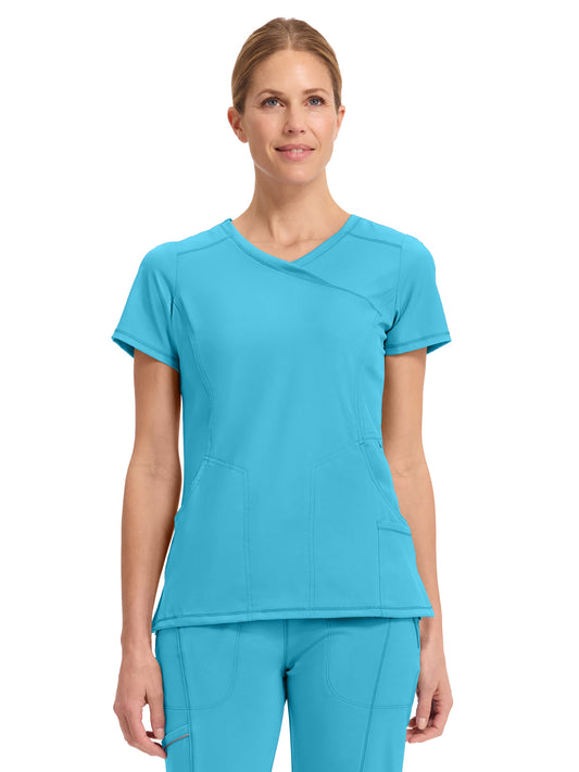 Women's 4-Pocket Mock Wrap Top - 2625A - Turquoise