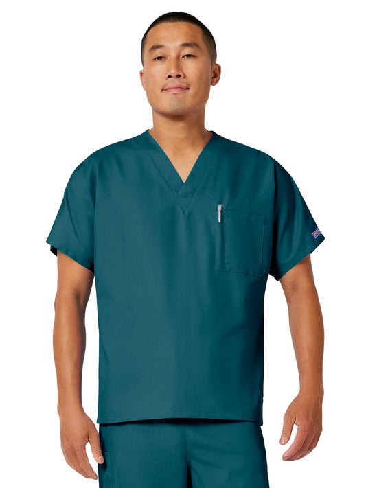 Unisex 1-Pocket V-Neck Top - 4777 - Caribbean Blue