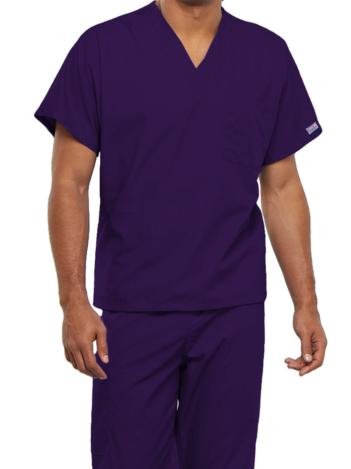 Unisex 1-Pocket V-Neck Top - 4777 - Eggplant