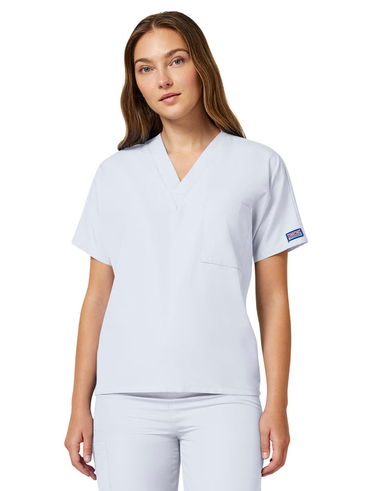 Unisex 1-Pocket V-Neck Top - 4777 - White