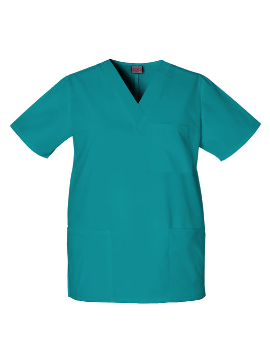 Unisex 3-Pocket V-Neck Top - 4876 - Teal Blue