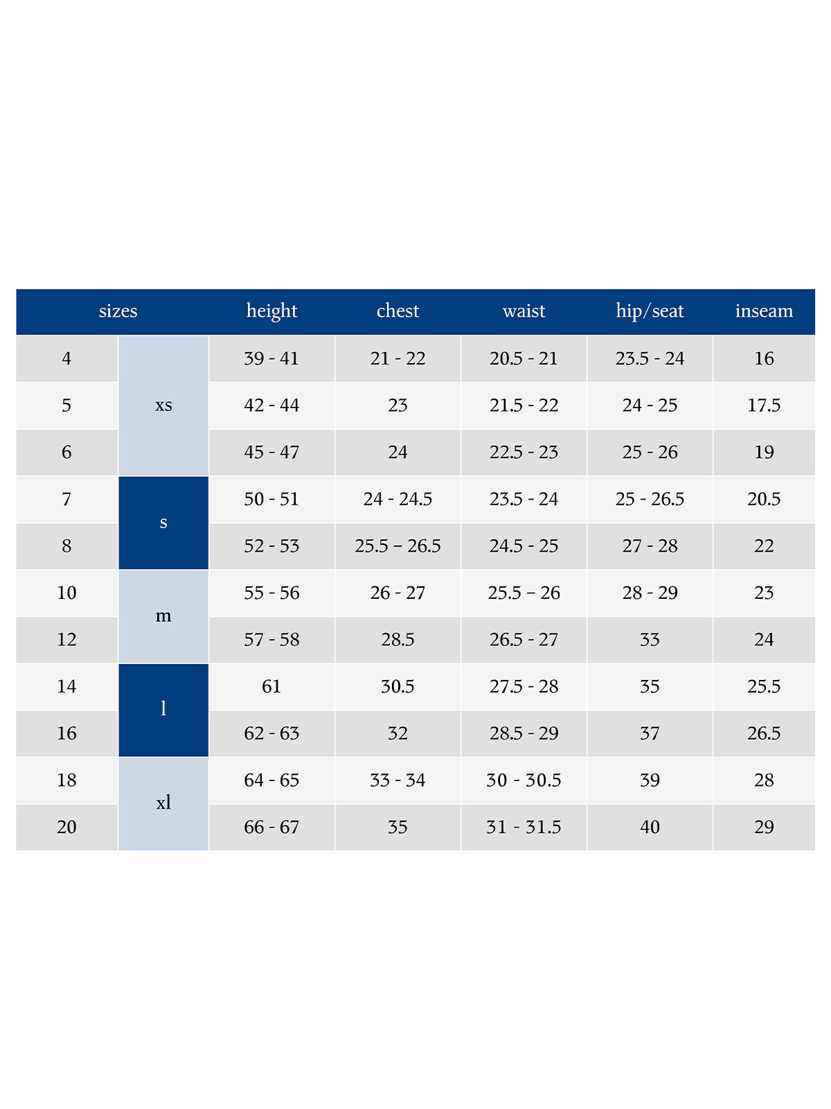 SIZECHART