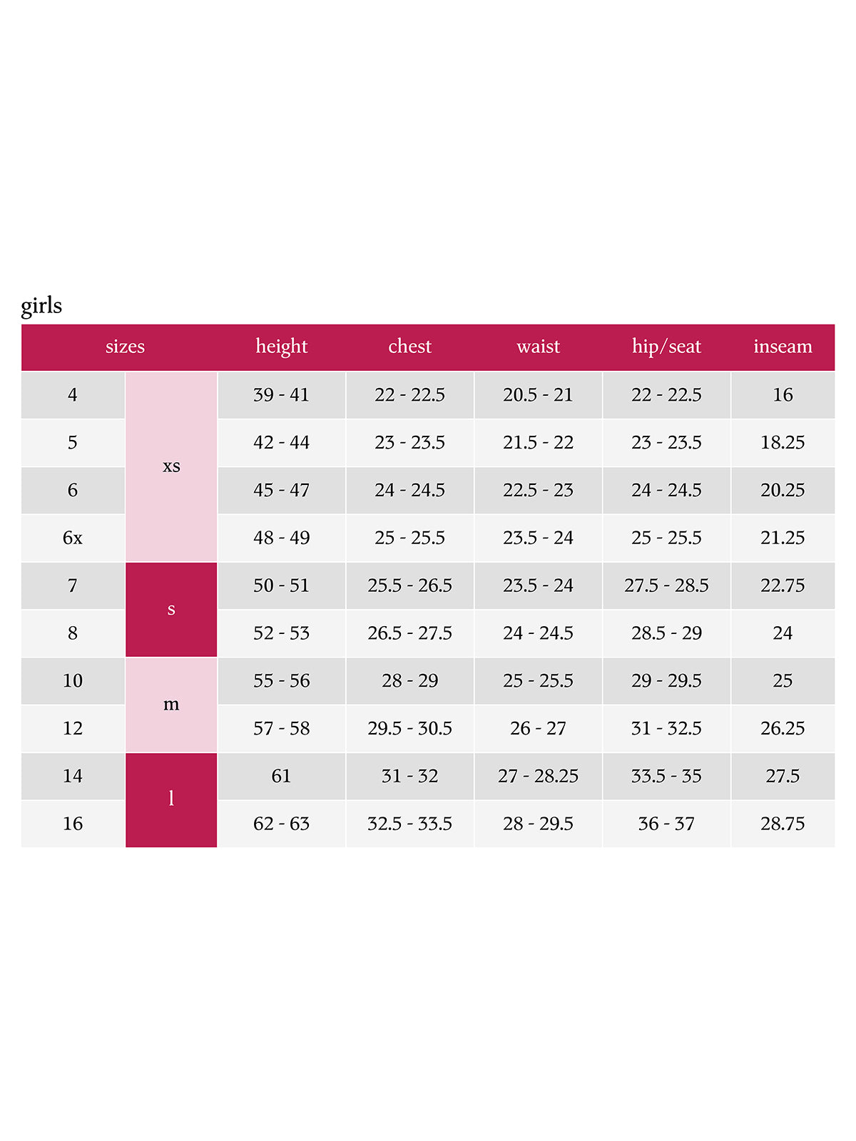 SIZECHART