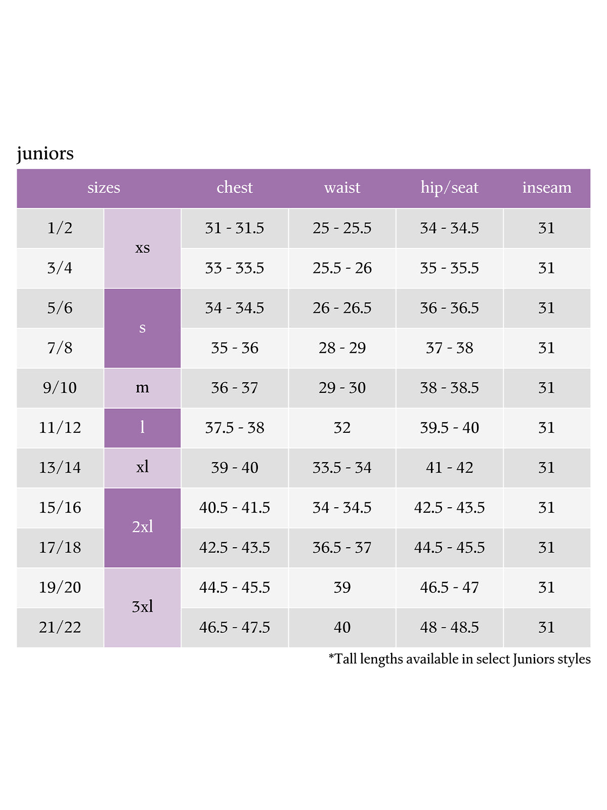 SIZECHART