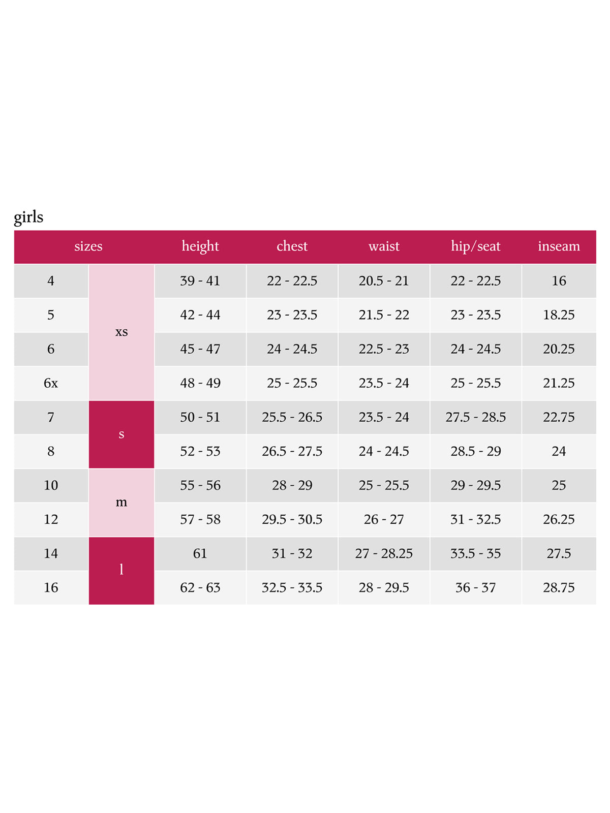 SIZECHART