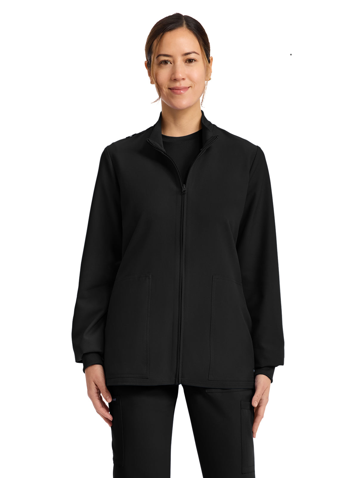 Women's 2-Pocket Zip Up Scrub Jacket - CK00013A - Black