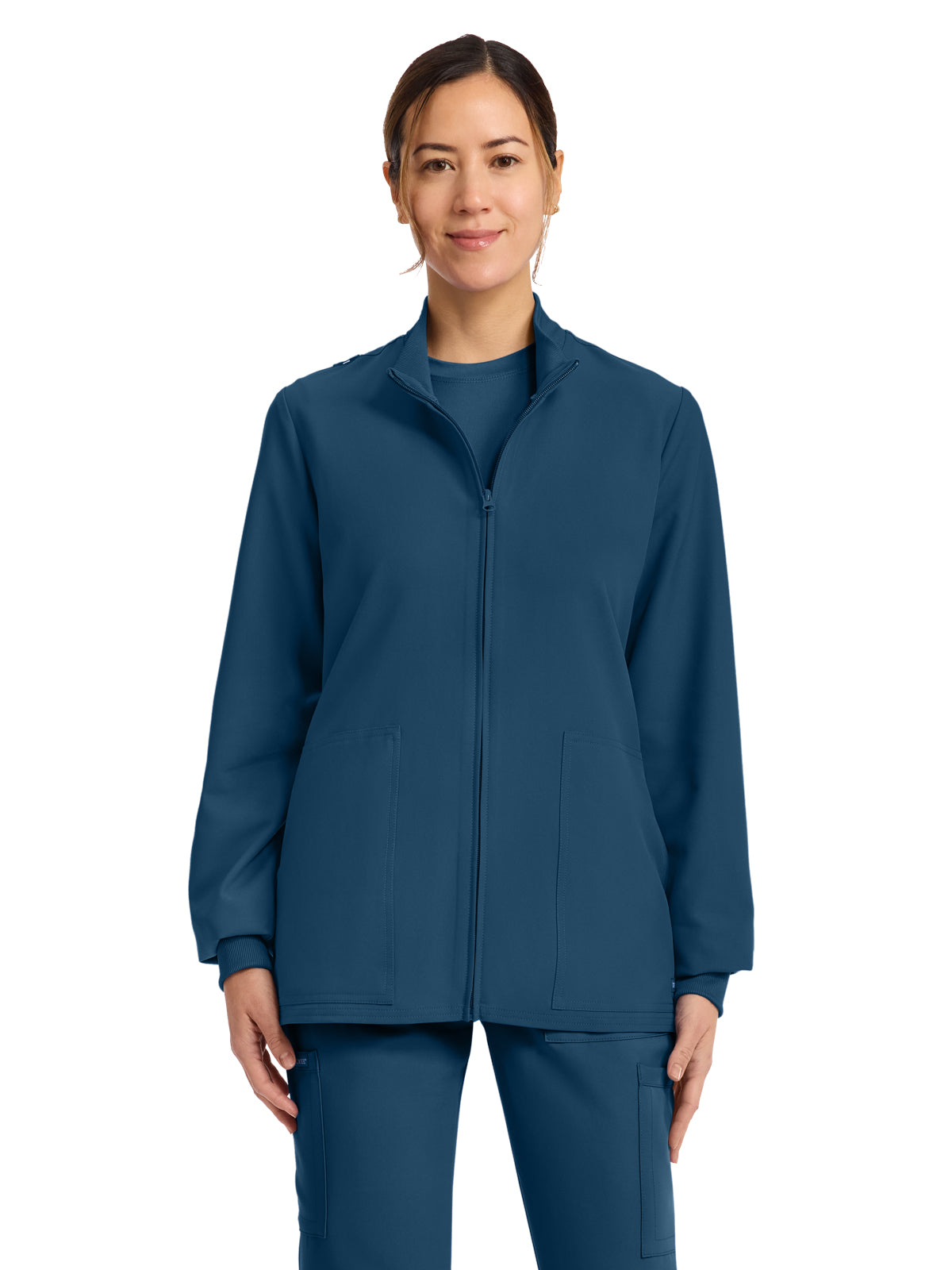 Women's 2-Pocket Zip Up Scrub Jacket - CK00013A - Caribbean Blue