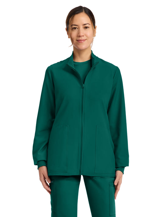 Women's 2-Pocket Zip Up Scrub Jacket - CK00013A - Hunter Green