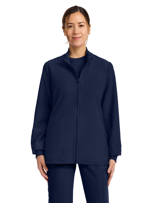 Women's 2-Pocket Zip Up Scrub Jacket - CK00013A - Navy
