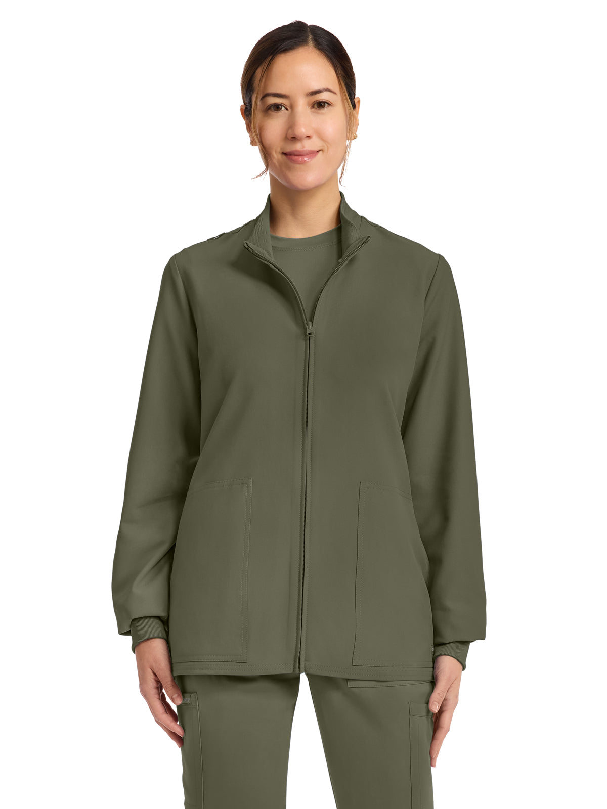 Women's 2-Pocket Zip Up Scrub Jacket - CK00013A - Olive