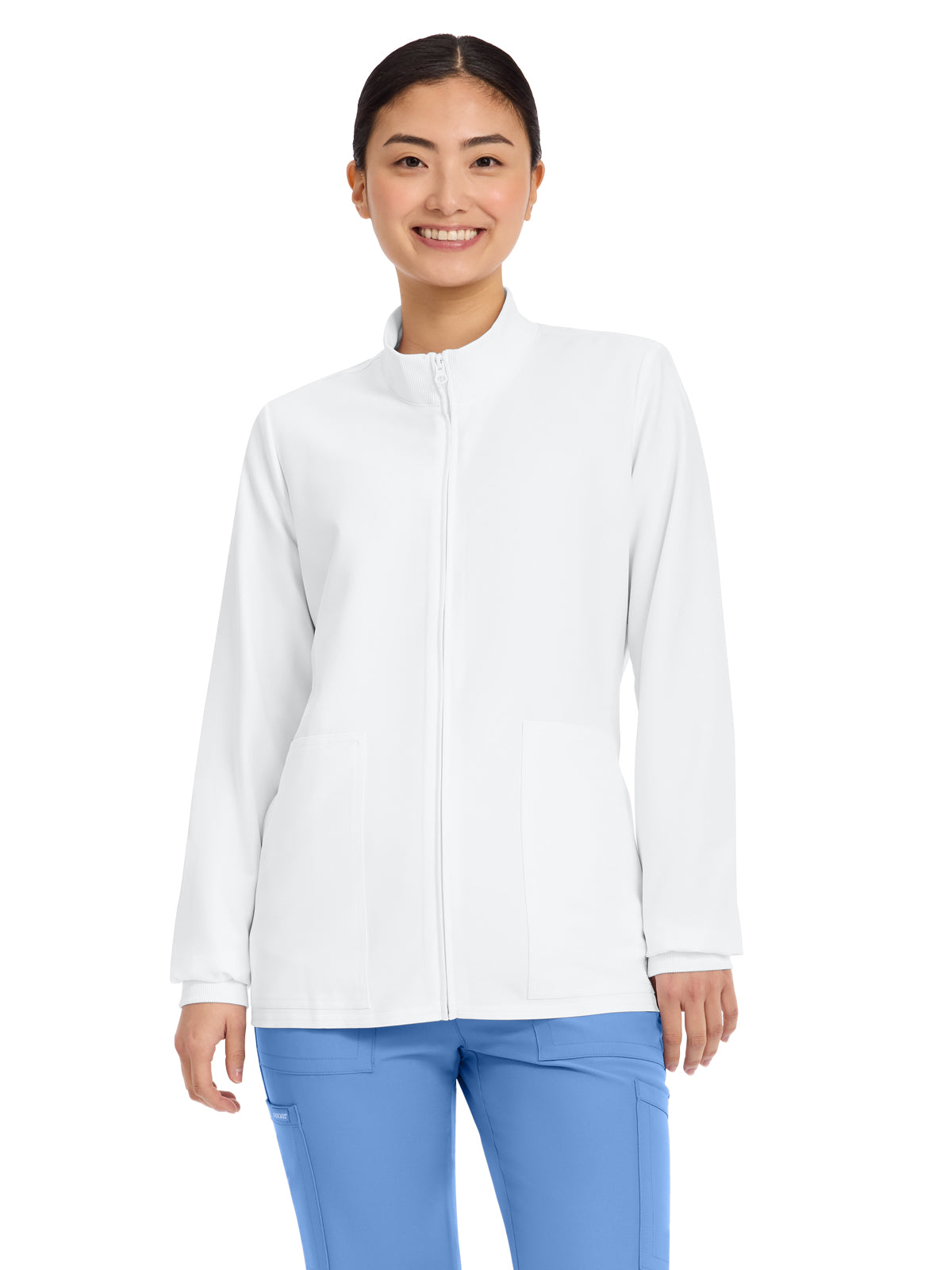 Women's 2-Pocket Zip Up Scrub Jacket - CK00013A - White