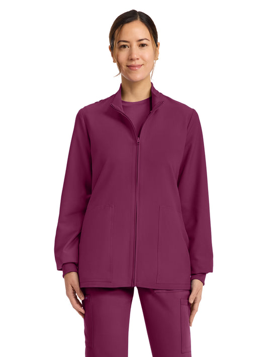 Women's 2-Pocket Zip Up Scrub Jacket - CK00013A - Wine
