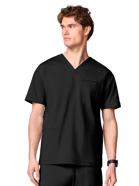 Men's 3-Pocket V-Neck Scrub Top - CK00037 - Black
