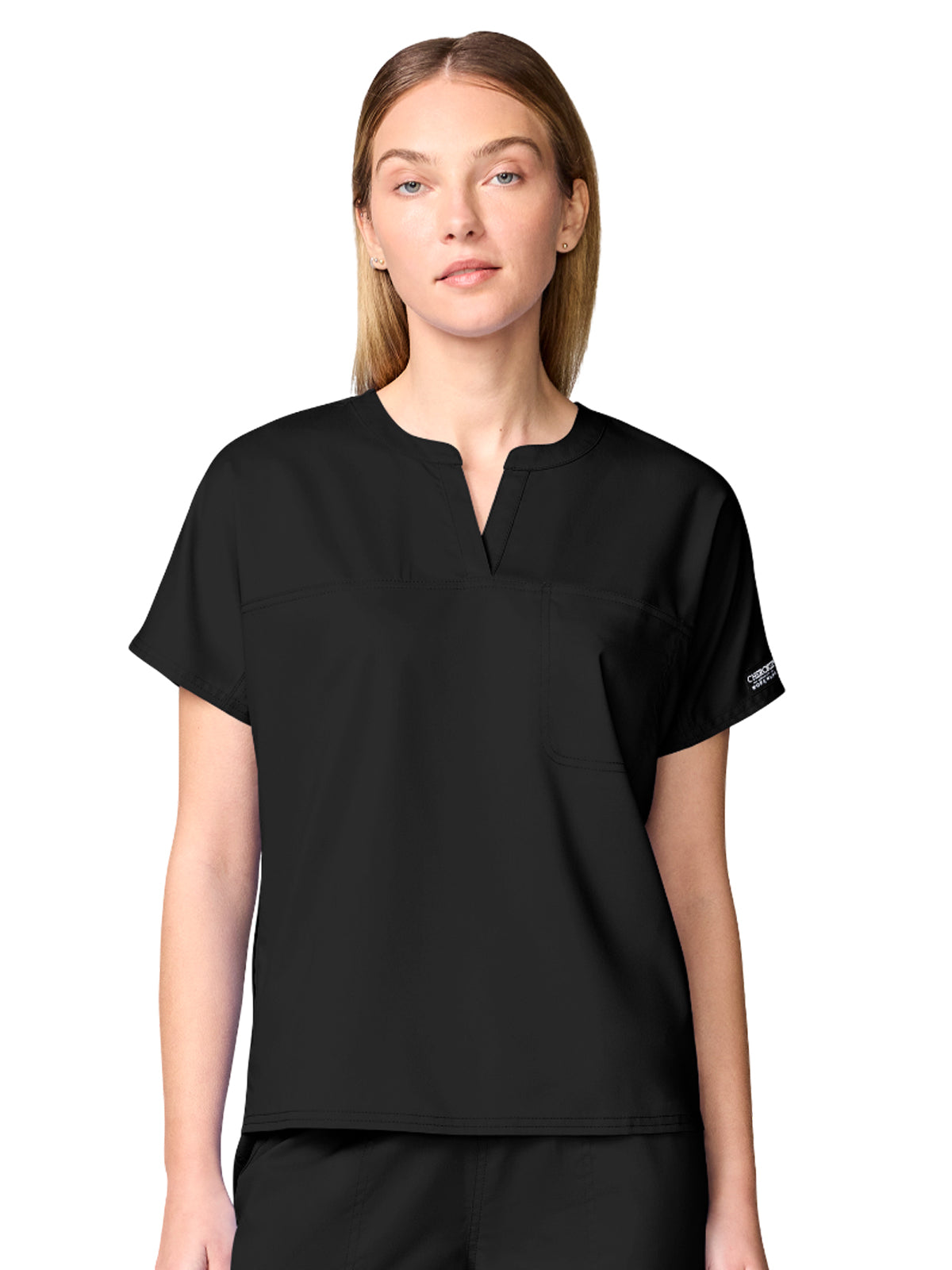 Women's 3-Pocket Mandarin Collar Top - CK00038 - Black