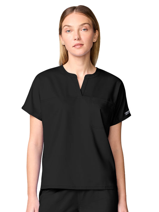 Women's 3-Pocket Mandarin Collar Top - CK00038 - Black
