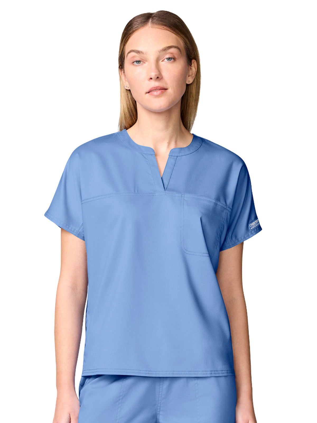 Women's 3-Pocket Mandarin Collar Top - CK00038 - Ciel Blue