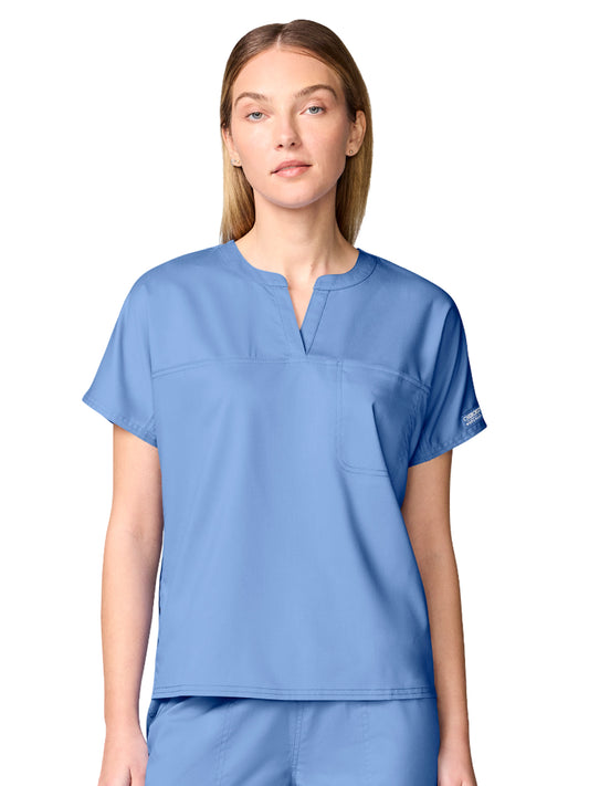 Women's 3-Pocket Mandarin Collar Top - CK00038 - Ciel Blue