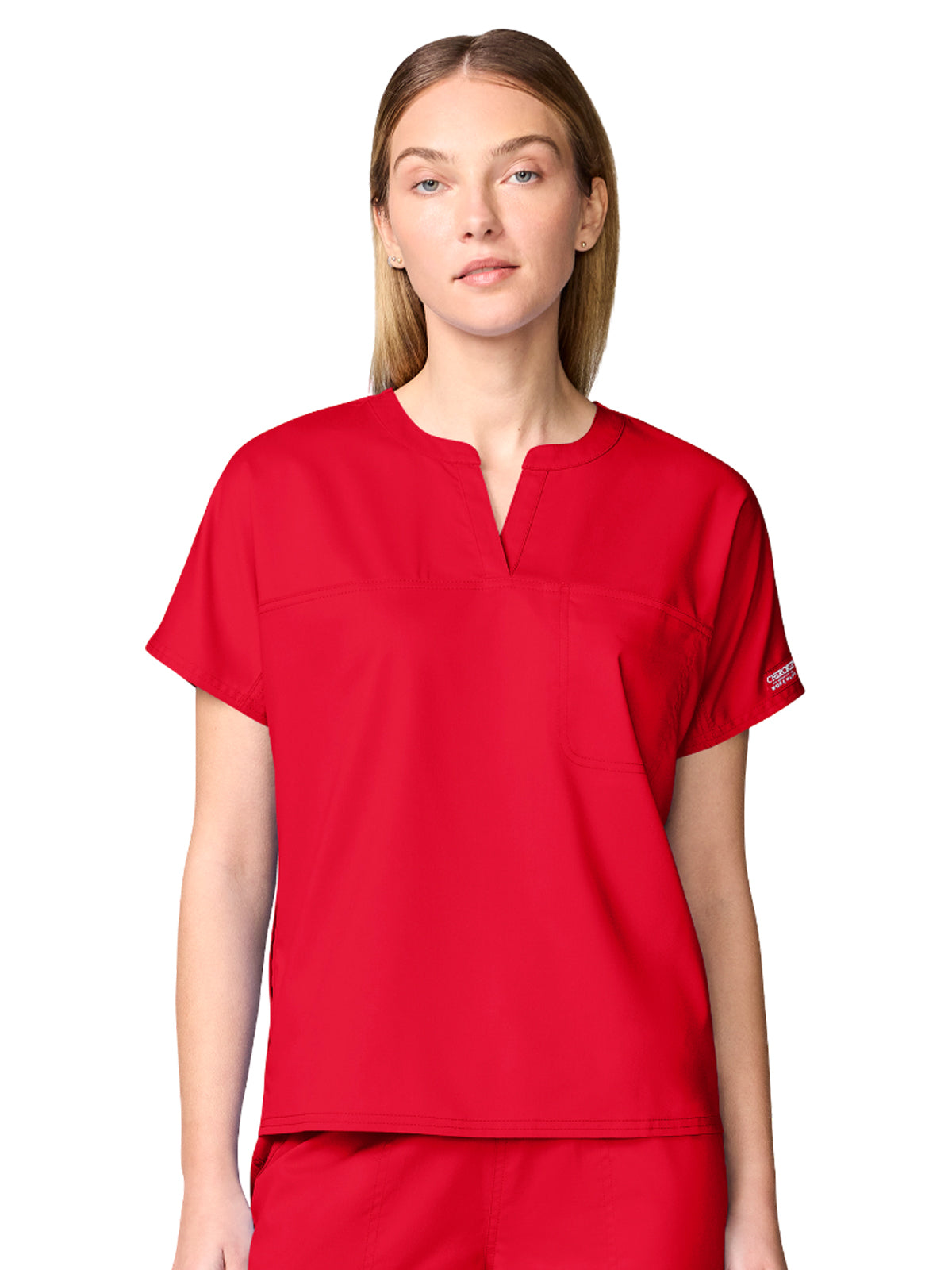 Women's 3-Pocket Mandarin Collar Top - CK00038 - Sweet Paprika