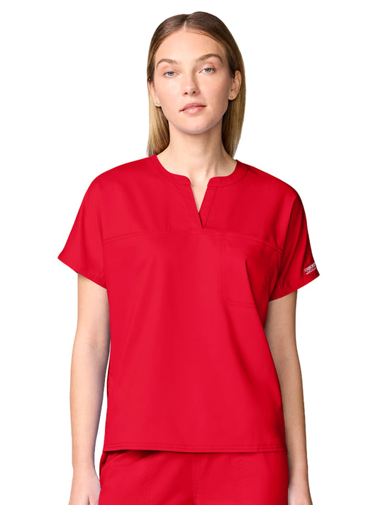 Women's 3-Pocket Mandarin Collar Top - CK00038 - Sweet Paprika